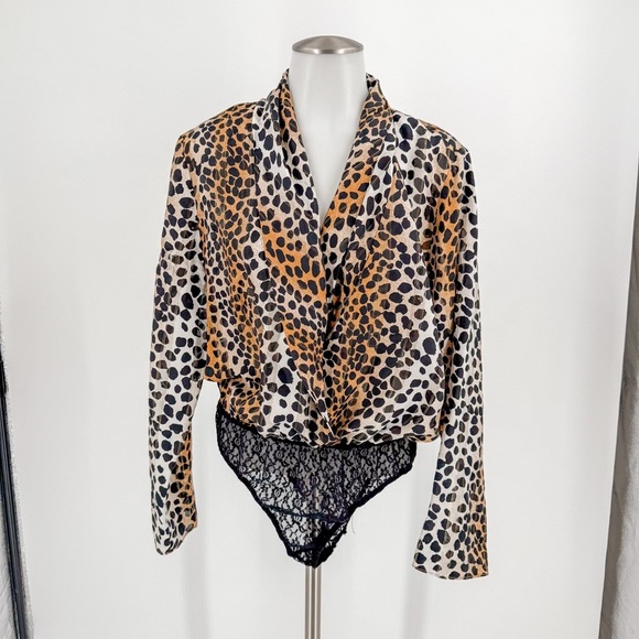 Rixo Leopard Plunge Surplice Metallic Gold Bodysuit - Picture 2 of 7